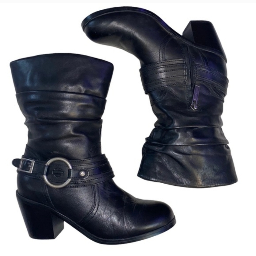Harley-Davidson Womens Black Leather Biker Riding Heeled Boots‎ Sz 7.5